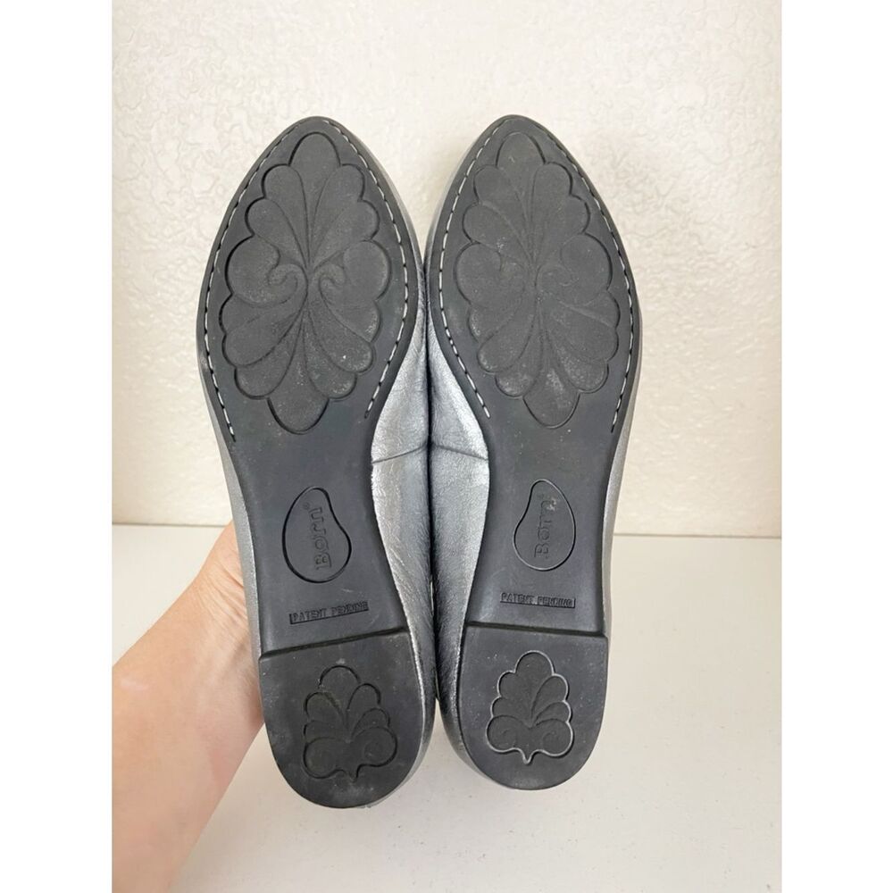 Born Kharen Metallic Silver Ankle Tie ballet Flats - Picture 5 of 7